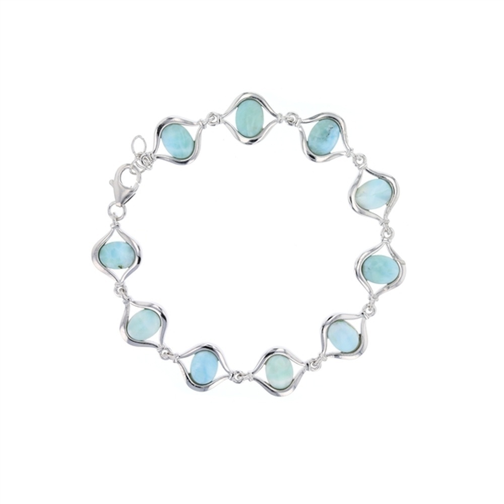 925 Sterling Silver Larimar 10 Oval in Open Marquise Shape Bracelet 7.5"